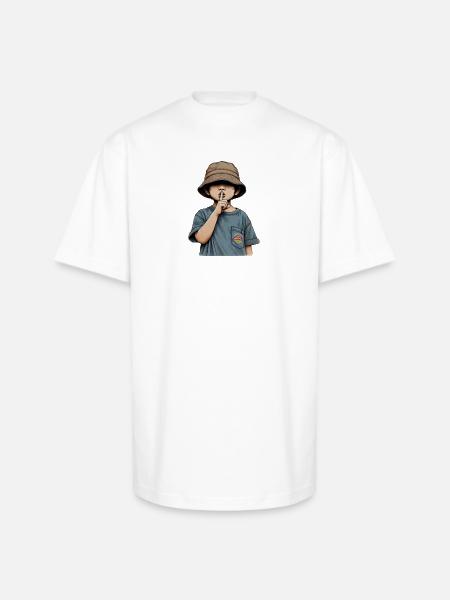 Shushing Kid in Bucket Hat - Unisex Oversized Heavyweight T-Shirt - white