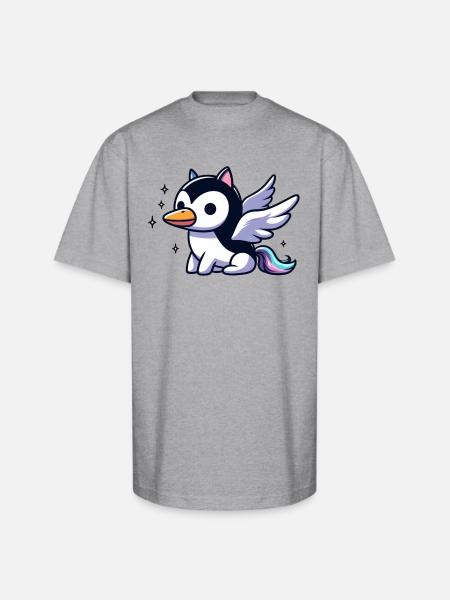 Pegasus Penguin - Unisex Oversized Heavyweight T-Shirt - heather gray