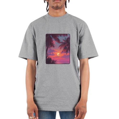 Tropical Sunset Palm Silhouette Design - Unisex Oversized Heavyweight T-Shirt