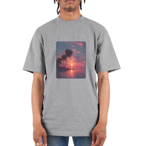 Tropical Sunset Ocean Reflection Design - Unisex Oversized Heavyweight T-Shirt