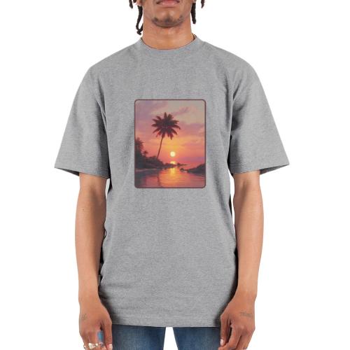 Tropical Beach Sunset Palm Design - Unisex Oversized Heavyweight T-Shirt