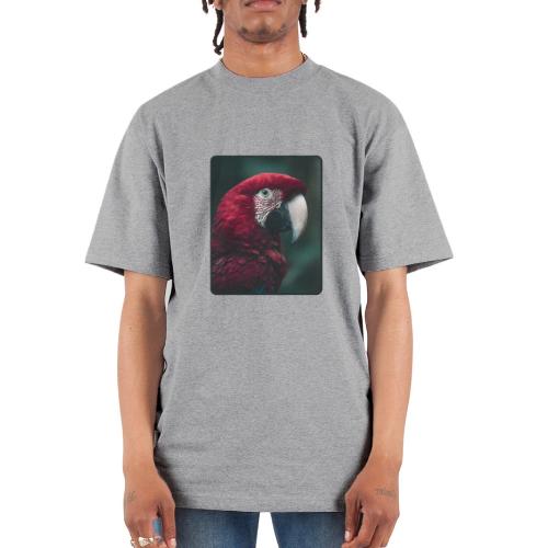 Red Green Macaw Bird Portrait Design - Unisex Oversized Heavyweight T-Shirt