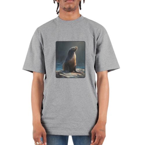 Fur Seal Artistic Shore Portrait Design - Unisex Oversized Heavyweight T-Shirt