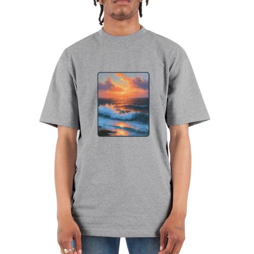 Sunset Storm Waves Oil Painting - Unisex Oversized Heavyweight T-Shirt