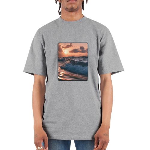 Golden Sunset Ocean Wave - Unisex Oversized Heavyweight T-Shirt