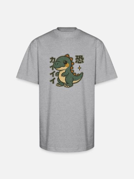 Adorable Dino Japanese - Unisex Oversized Heavyweight T-Shirt - heather gray