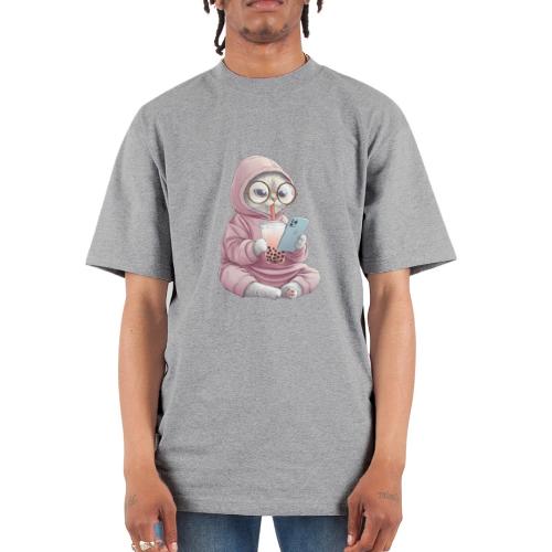 Cool Cat Bubble Tea Cartoon Design - Unisex Oversized Heavyweight T-Shirt