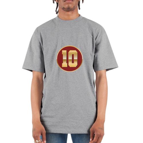 Number 10 in Gold Varsity Font - Unisex Oversized Heavyweight T-Shirt
