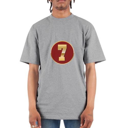 Number 7 in Gold Varsity Font - Unisex Oversized Heavyweight T-Shirt