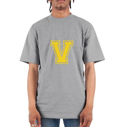 Letter V – Capital Athletic Alphabet Monogram - Unisex Oversized Heavyweight T-Shirt
