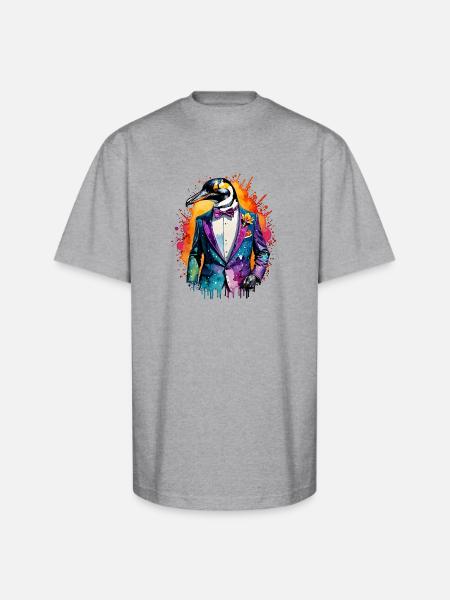 Penguin in suit - Unisex Oversized Heavyweight T-Shirt - heather gray