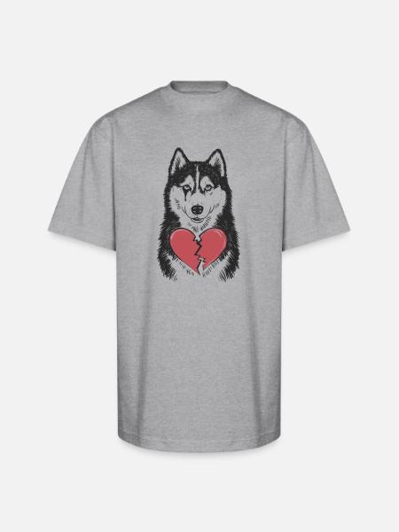 Husky Crying Broken Heart - Unisex Oversized Heavyweight T-Shirt - heather gray