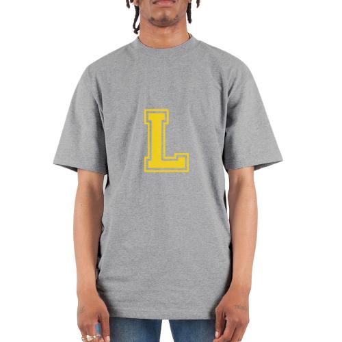 Letter L – Capital Athletic Alphabet Monogram - Unisex Oversized Heavyweight T-Shirt