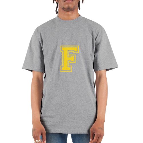 Letter F – Capital Athletic Alphabet Monogram - Unisex Oversized Heavyweight T-Shirt