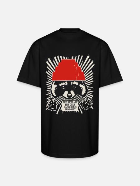 Raccoon DEVO Hat Poster – Bold Political Art Print - Unisex Oversized Heavyweight T-Shirt - black