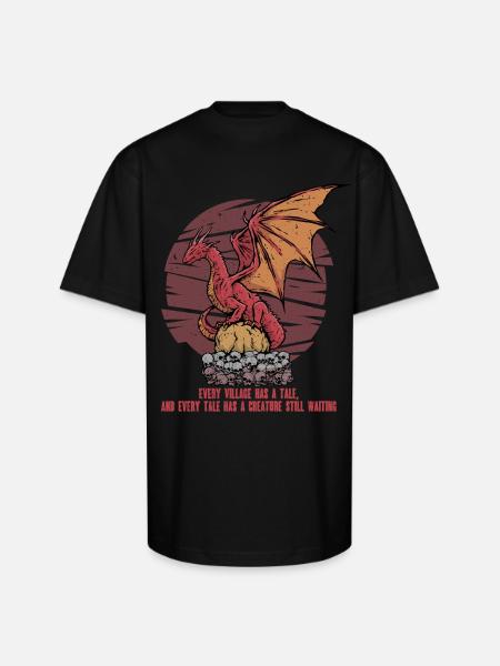 European Dragon Creature Mythological Creatures - Unisex Oversized Heavyweight T-Shirt - black