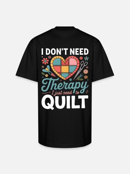 Therapy Quilt Heart Patch - Unisex Oversized Heavyweight T-Shirt - black