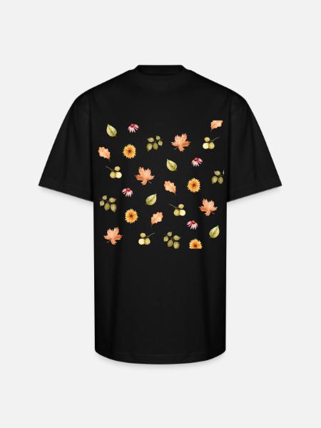 Autumn Meadow Floral Scatter - Unisex Oversized Heavyweight T-Shirt - black