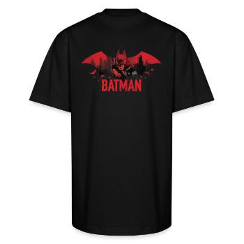 Batman With Bats And Red Batman Logo - Unisex Oversized Heavyweight T-Shirt - black - Front - James (184cm)