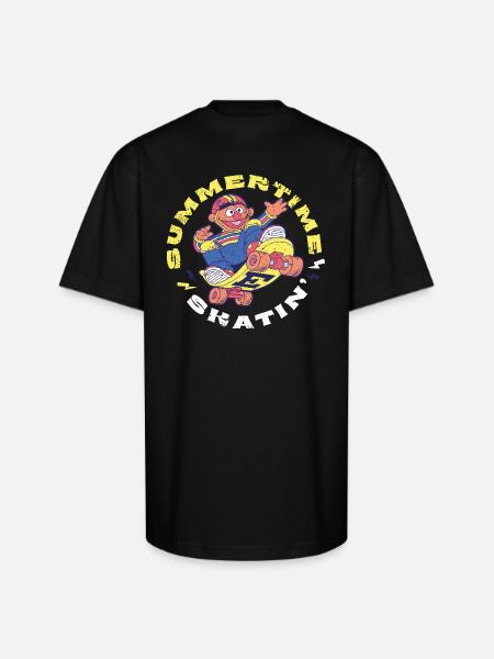 Sesame Street Design Ernie Summer Time Skatin' - Unisex Oversized Heavyweight T-Shirt - black