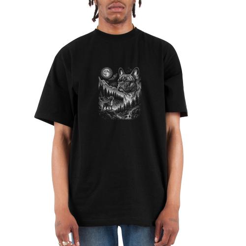 Vintage French Bulldog Moon Howling Tee - Unisex Oversized Heavyweight T-Shirt