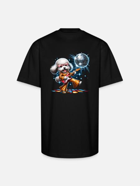 Disco Guitar Poochon dog - Unisex Oversized Heavyweight T-Shirt - black