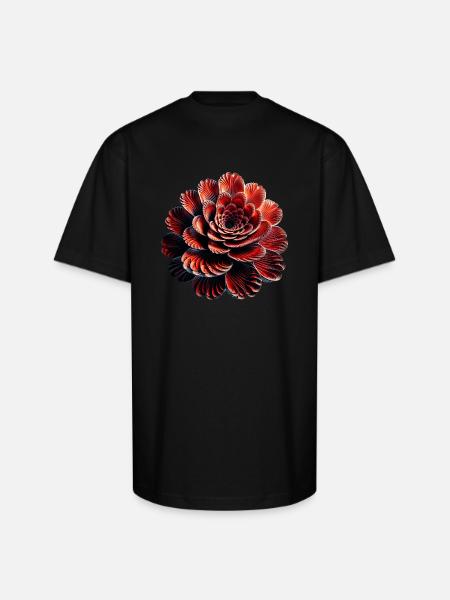 Red Flower Fractal - Unisex Oversized Heavyweight T-Shirt - black