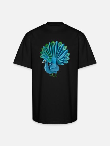 Origami Peacock - Unisex Oversized Heavyweight T-Shirt - black