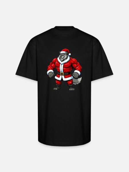 Wolf Santa Claus - Unisex Oversized Heavyweight T-Shirt - black