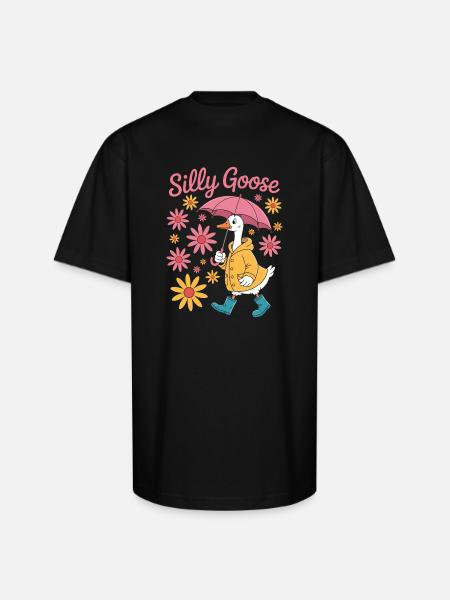 Silly Goose With Umbrella - Unisex Oversized Heavyweight T-Shirt - black