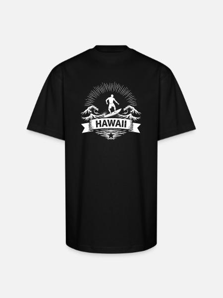 Hawaii Surf Sunburst Emblem - Unisex Oversized Heavyweight T-Shirt - black