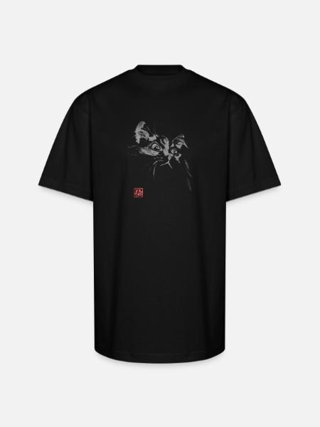 Whisper Cat Inkwash Portrait - Unisex Oversized Heavyweight T-Shirt - black