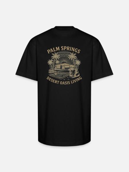Desert Oasis Sunset Bench - Unisex Oversized Heavyweight T-Shirt - black