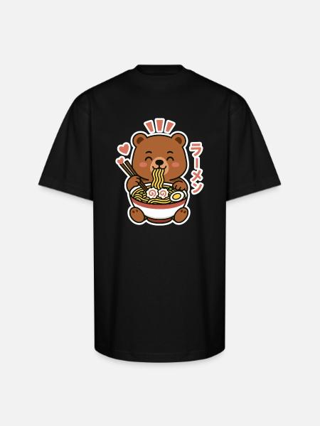 ramen bear - Unisex Oversized Heavyweight T-Shirt - black
