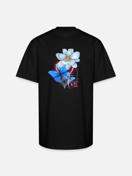 Love. Flowers, rose - Unisex Oversized Heavyweight T-Shirt - black
