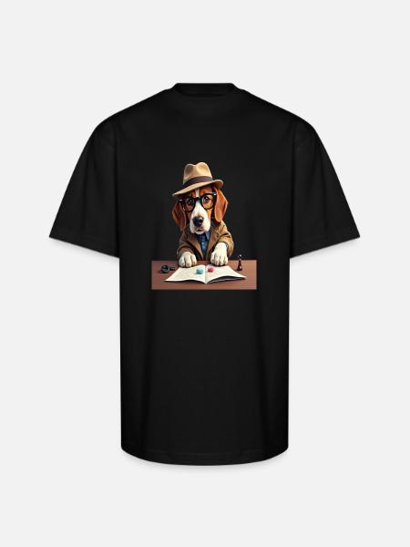 Sock Mystery Detective Dog - Unisex Oversized Heavyweight T-Shirt - black