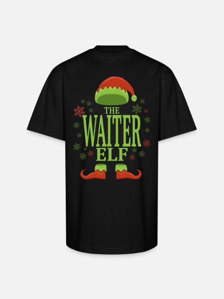 Waiter Christmas Elf - Unisex Oversized Heavyweight T-Shirt - black