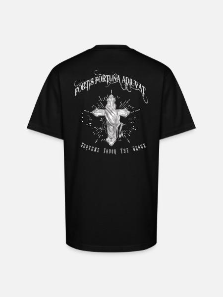 Fortis Fortuna Adiuvat - Cross and Hand Tattoo - Unisex Oversized Heavyweight T-Shirt - black