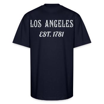 Los Angeles Est. 1781 Vintage Script - Unisex Oversized Heavyweight T-Shirt - navy - Front - James (184cm)
