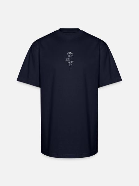 Minimalist Rose Line Art - Unisex Oversized Heavyweight T-Shirt - navy