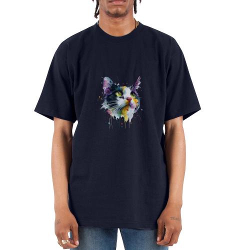 Cat: Painted Purr Expression - Unisex Oversized Heavyweight T-Shirt