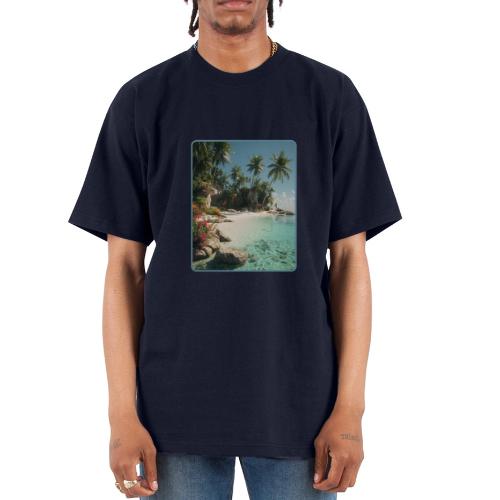 Serene Tropical Beach Floral Design - Unisex Oversized Heavyweight T-Shirt