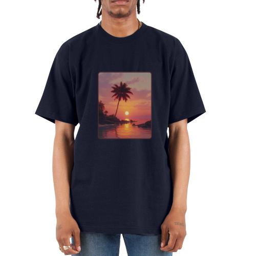 Tropical Beach Sunset Palm Design - Unisex Oversized Heavyweight T-Shirt