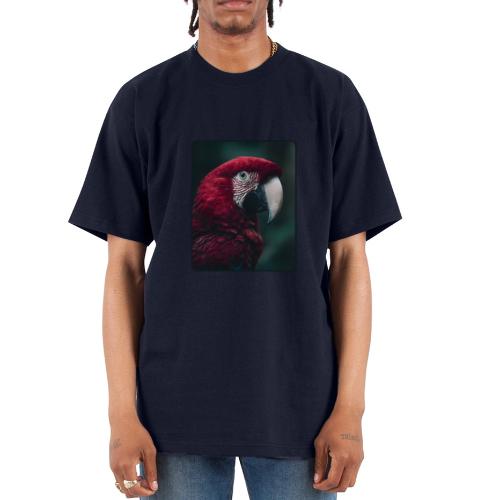 Red Green Macaw Bird Portrait Design - Unisex Oversized Heavyweight T-Shirt
