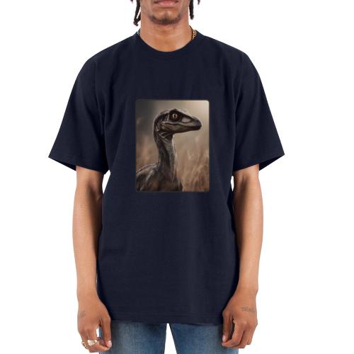 Velociraptor Feathered Portrait Design - Unisex Oversized Heavyweight T-Shirt