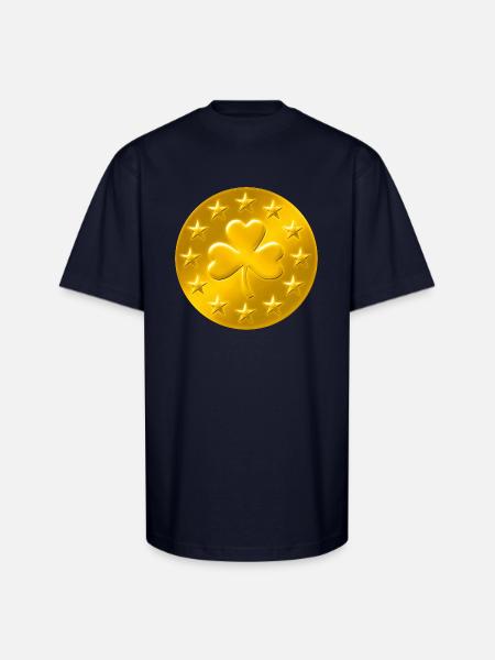 Lucky Shamrock Coin - Unisex Oversized Heavyweight T-Shirt - navy
