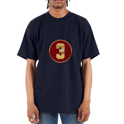 Number 3 in Gold Varsity Font - Unisex Oversized Heavyweight T-Shirt
