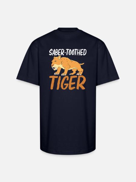 Prehistoric Smilodon Sabertooth Tiger - Unisex Oversized Heavyweight T-Shirt - navy