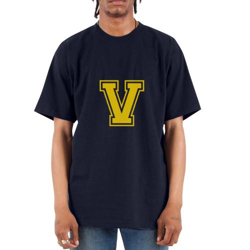 Letter V – Capital Athletic Alphabet Monogram - Unisex Oversized Heavyweight T-Shirt
