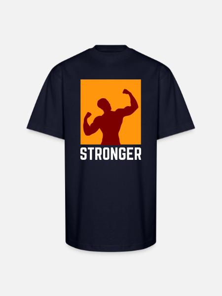 Bold muscular silhouette with Stronger text - Unisex Oversized Heavyweight T-Shirt - navy
